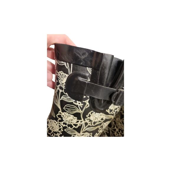 Capelli New York Chooka Rain Boot Women 7 Black Floral Waterproof Red Lining - Picture 5 of 7